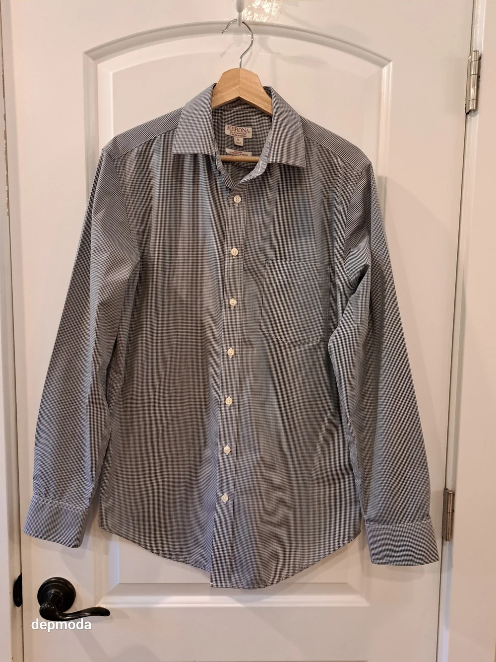 Merona Men's Non-iron -Gray Micro-Check Long Sleeve Dress Shirt size M